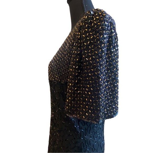 Vintage Black / Gold Beaded 100% SILK Evening Dress - Picture 6 of 14